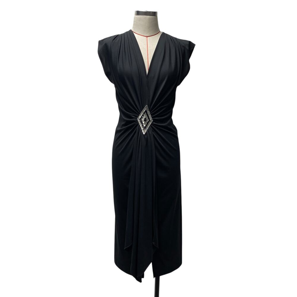 Vintage Gilberti Womens Size 10 Black Gathered Waist 80s Dress